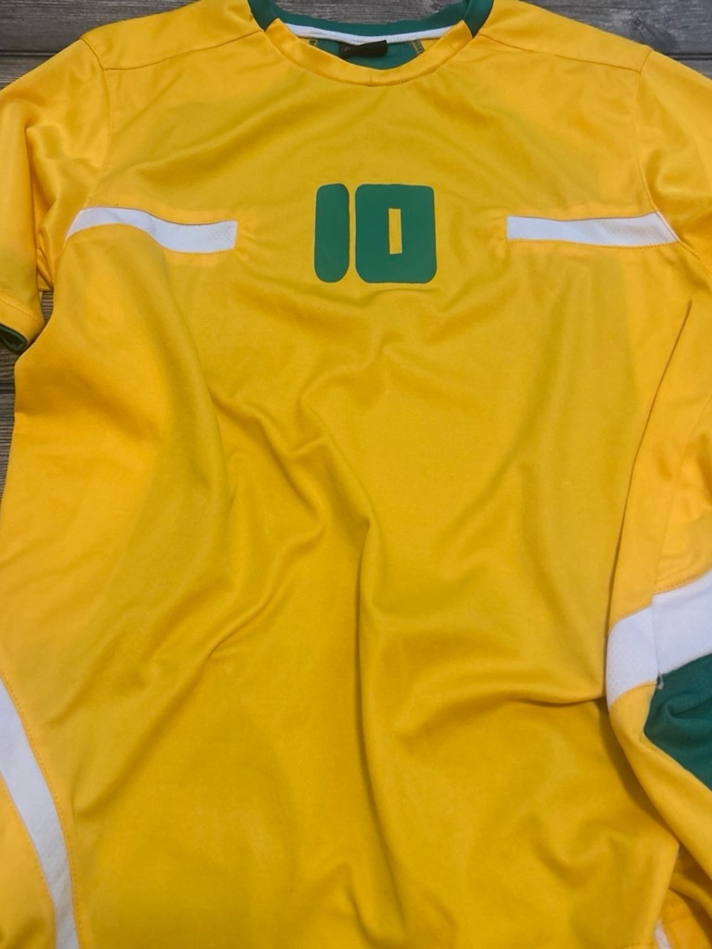 Yellow Men's Soccer Jersey with Green Accents - No Brand